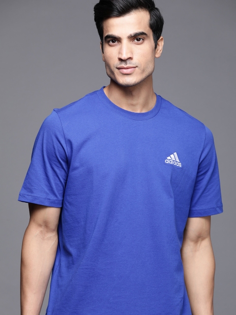 

ADIDAS Men Blue SL SJ Pure Cotton Solid Pure Cotton T-shirt