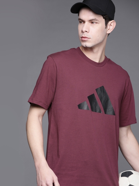 

ADIDAS Men Burgundy & Black FI 3B Brand Logo Printed Training T-shirt