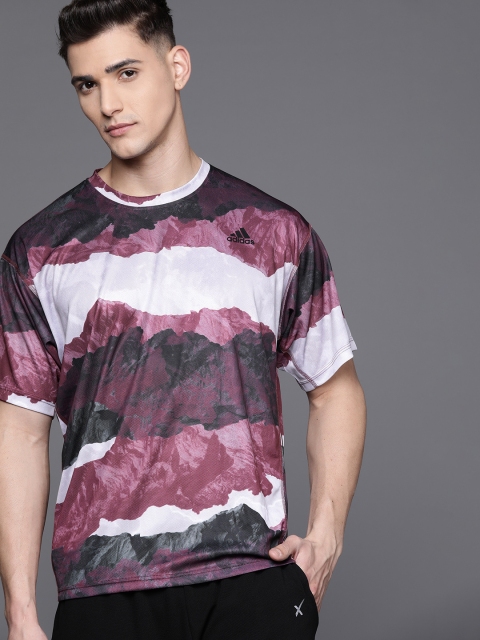 

ADIDAS Men Black & Burgundy Printed Yoga T-shirt