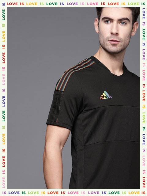 

ADIDAS Men Black Solid Football Trio Pride Sustainable Jersey Sustainable T-shirt