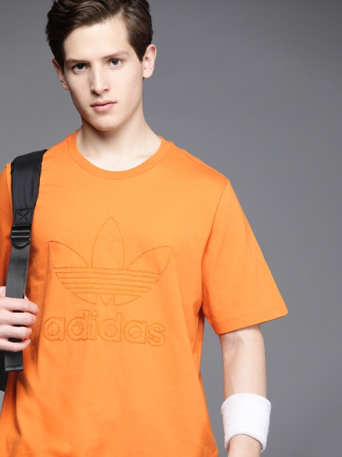 

ADIDAS Originals Men Orange Cotton Brand Logo Embroidered Graphic Trefoil Series Sustainable Tshirt