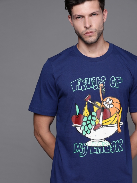 

ADIDAS Men Blue Brown Lil Stripes Fruits Graphic Print Pure Cotton Basketball Pure Cotton Sustainable T-shirt