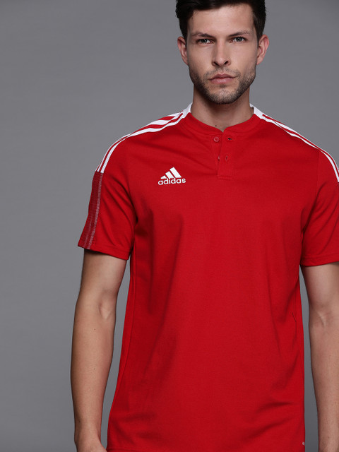 

ADIDAS Men Red TIRO21 Mandarin Collar Football T-shirt