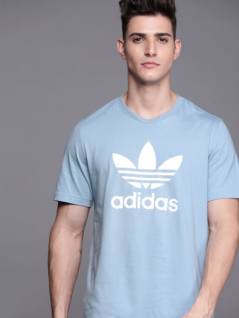 

ADIDAS Originals Men Blue & White TREFOIL Regular Fit Brand Logo Print T-shirt