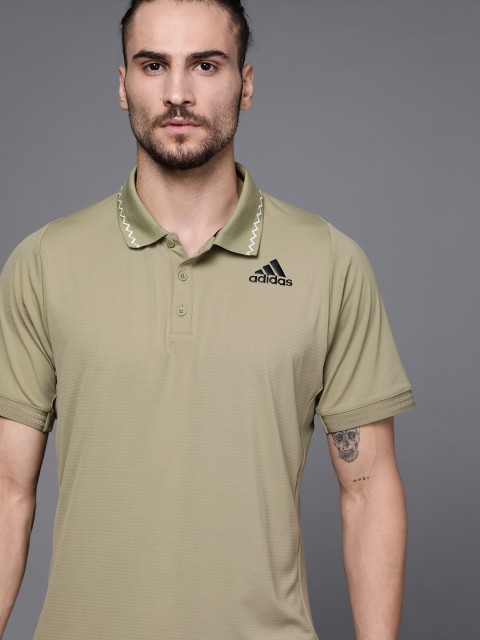 

ADIDAS Men Khaki Freelift Eng Polo Collar Tennis Chevron Patterned Slim Fit Sustainable T-shirt