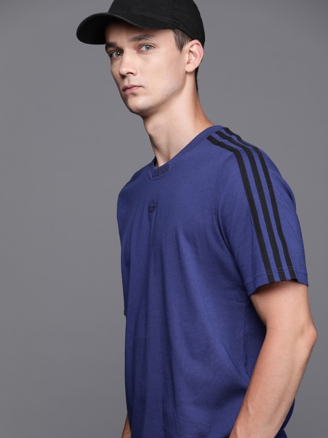 

ADIDAS Originals Men Blue SPRT 3-Stripes Pure Cotton T-shirt