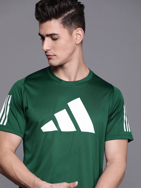 

ADIDAS Men Green & White FL 3 Bar Brand Logo Print Training T-shirt