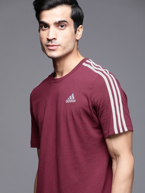 

ADIDAS Men Maroon 3S SJ Solid Pure Cotton Sustainable T-shirt