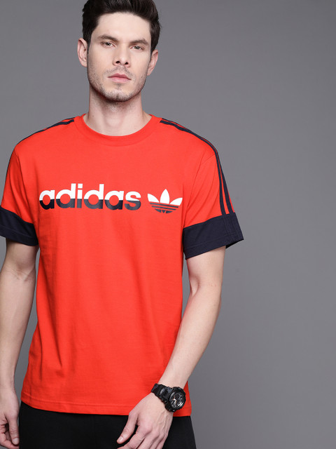 

ADIDAS Originals Men Red 3 Stripe Split Pure Cotton Printed Pure Cotton Sustainable T-shirt