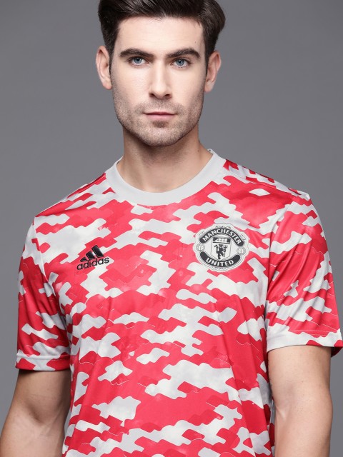 

ADIDAS Men Red & Grey Manchester United Pre-Match Printed Football Jersey T-shirt
