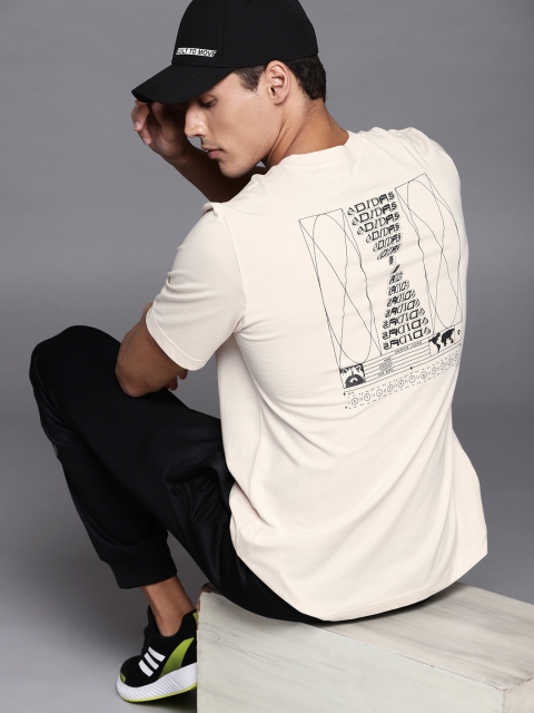 

ADIDAS Men Cream-Coloured & Black Graphic Printed Pure Cotton T-Shirt