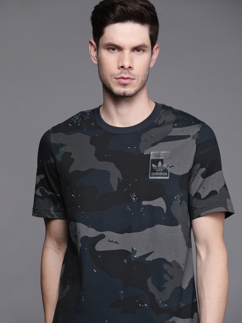 

ADIDAS Originals Men Navy Blue & Grey Pure Cotton Camo Allover Print T-shirt
