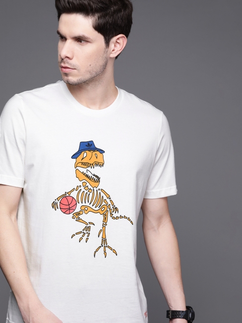 

ADIDAS Originals Men White & Orange Pure Cotton Printed Funny Dino T-shirt