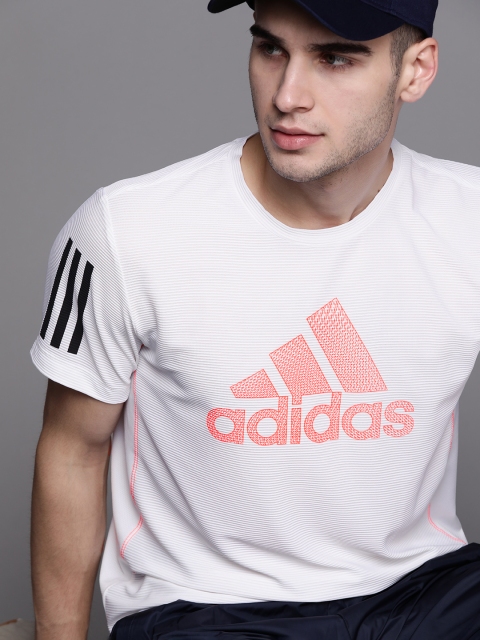 

ADIDAS Men White & Coral Orange Warrior Brand Logo Printed Training T-shirt