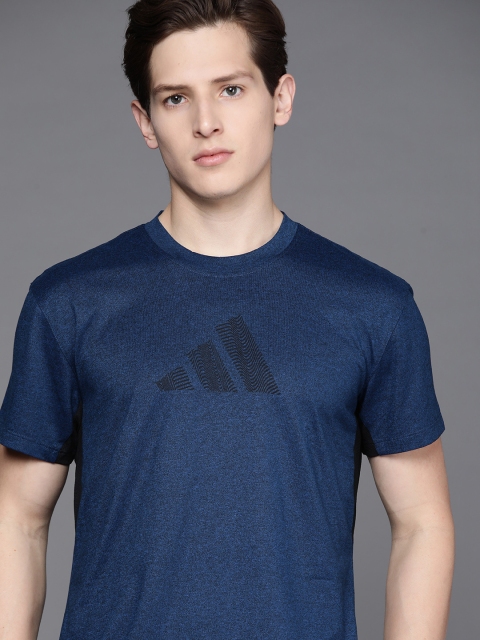 

ADIDAS Men Navy Blue & Black Solid Training Three-bar T-Shirt