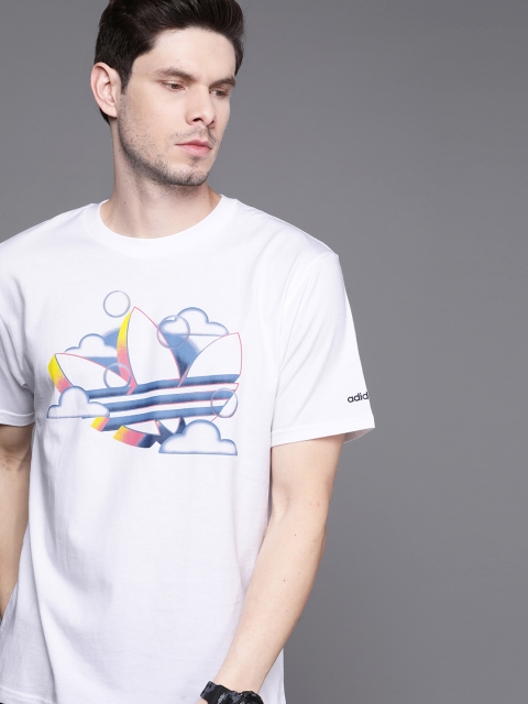 

ADIDAS Originals Men White & Blue Brand Logo Pure Cotton Summer Trefoil T-shirt
