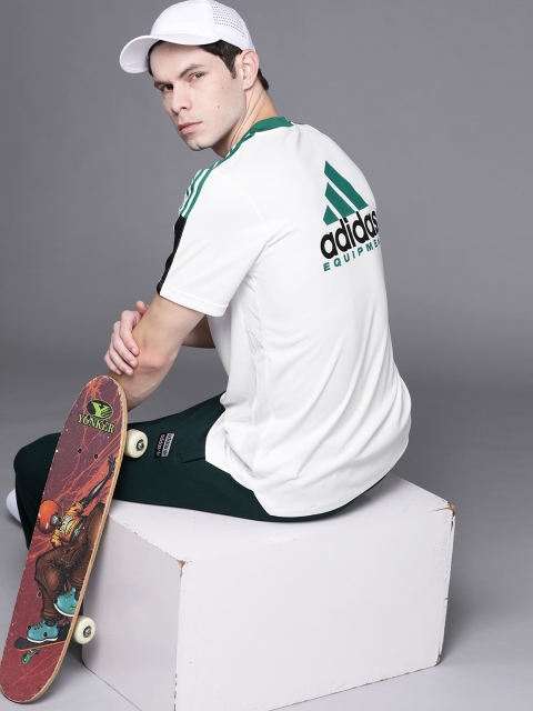 

ADIDAS Men White & Green TIRO JSY EQT Brand Logo Printed V-Neck T-shirt