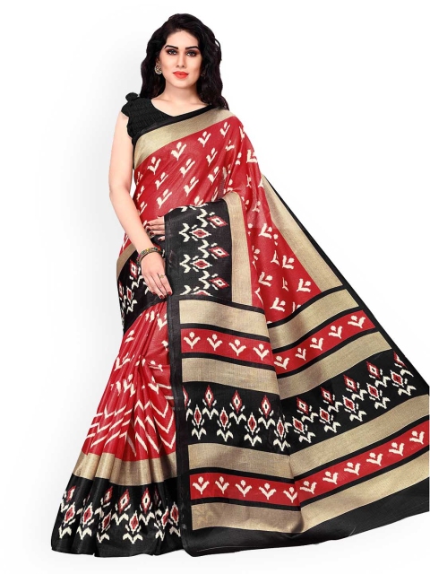 

KALINI Women Red & Black Ikat Ethnic Motifs Art Silk Saree