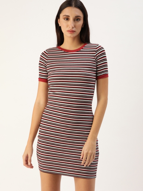 

Koton Red & Black Striped & Ribbed Bodycon Dress