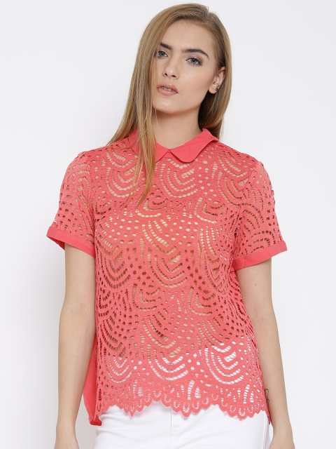 

Vero Moda Women Coral Pink Lace Top