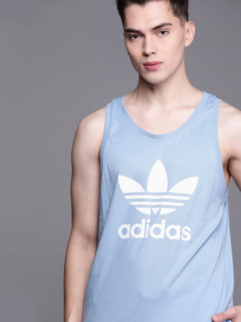 

ADIDAS Originals Men Blue & White TREFOIL TANK regular Fit Brand Logo Print Top