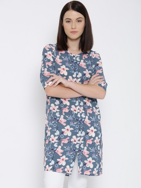 

Vero Moda Women Blue Printed Longline Top