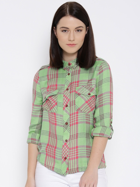 

Vero Moda Women Green Regular Fit Checked Casual Shirt