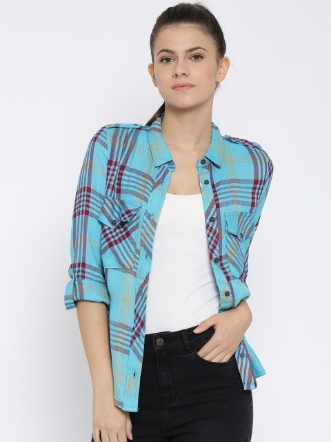 

Vero Moda Women Blue Regular Fit Checked Casual Shirt