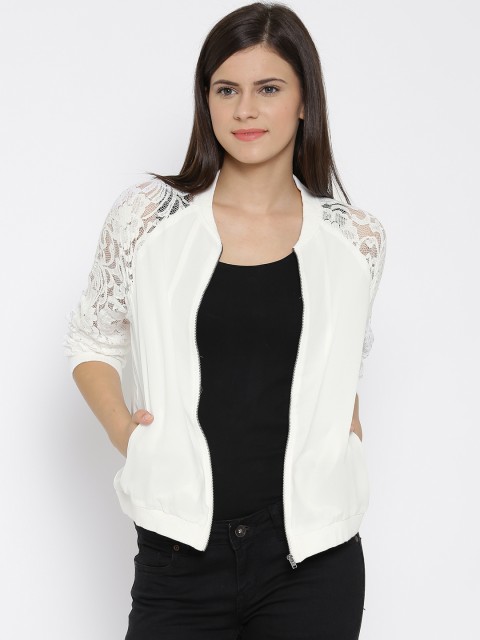 

Vero Moda White Lace Sleeves Bomber Jacket