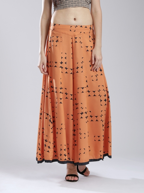 

W Orange Printed Palazzo Trousers