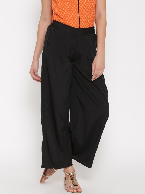 

AURELIA Black Polyester Palazzo Trousers