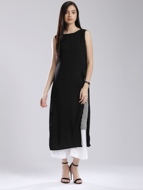 

W Black Polyester Layered A-Line Kurta