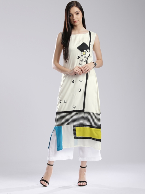 

W Off-White Printed A-Line Kurta