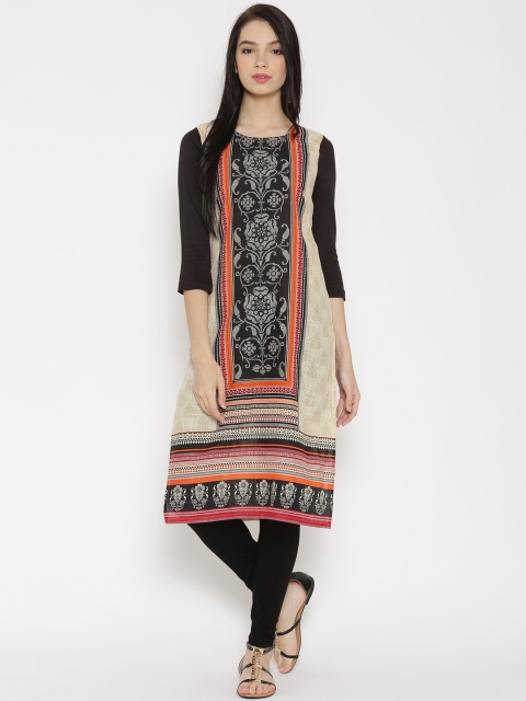 

AURELIA Beige & Black Printed Kurta