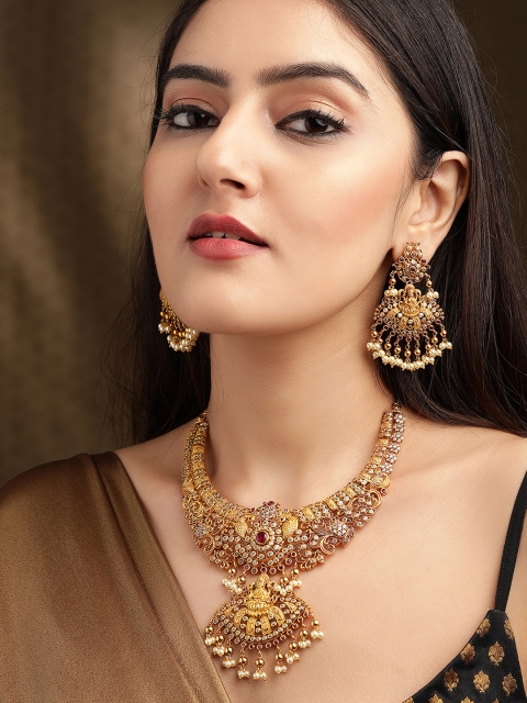 

rubans LUXURY 24K Gold-Plated Zircon & Ruby Studded Handcrafted Jewellery Set