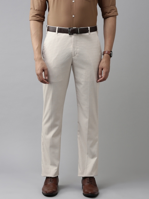 

Park Avenue Men Beige Self Designed Smart Fit Formal Trousers