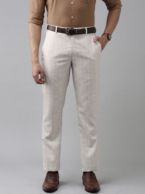 

Park Avenue Men Beige Self Designed Smart Fit Formal Trousers