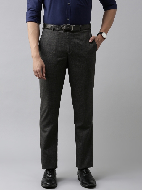 

Park Avenue Men Charcoal Grey Self Designed Smart Fit Formal Trousers