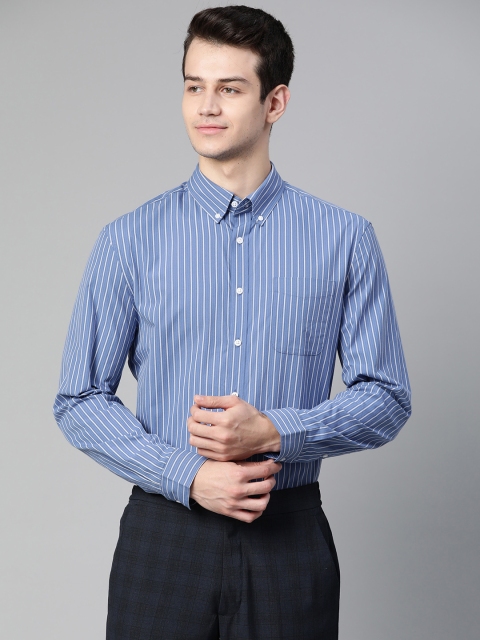 

Marks & Spencer Men Blue & Off White Striped Pure Cotton Formal Shirt