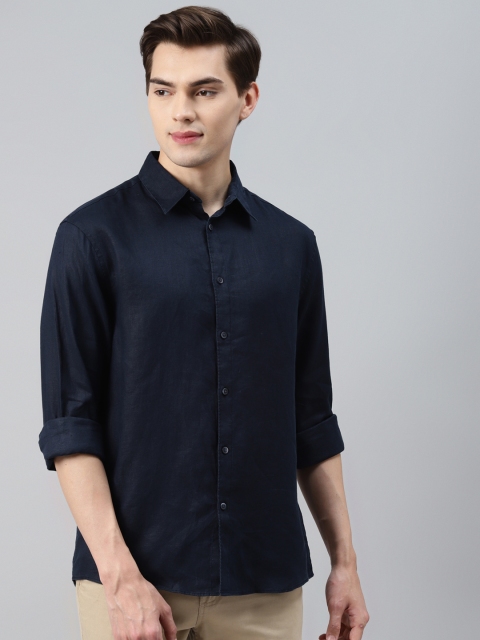 

Marks & Spencer Men Navy Blue Solid Linen Casual Shirt