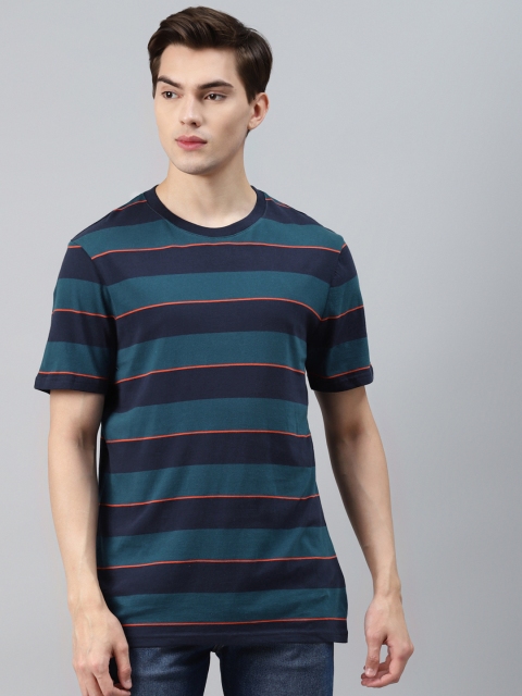 

Marks & Spencer Men Blue & Black Striped Cotton T-shirt