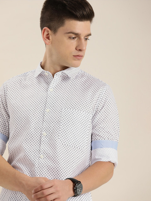 

INVICTUS Men White Slim Fit Printed Easy Care Casual Shirt