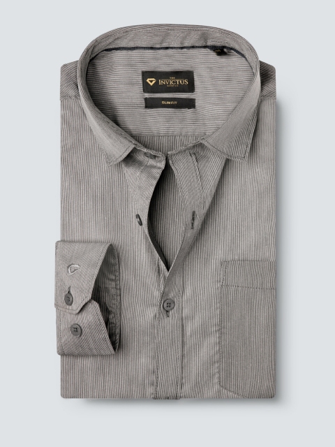 

INVICTUS Men Grey & Black Slim Fit Striped Easy Care Semiformal Shirt