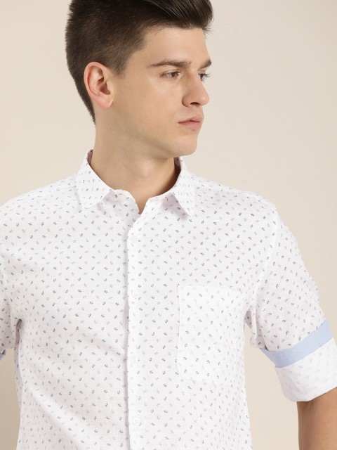 

INVICTUS Men White Slim Fit Printed Easy Care Casual Shirt