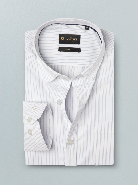 

INVICTUS Men White Striped Semiformal Shirt