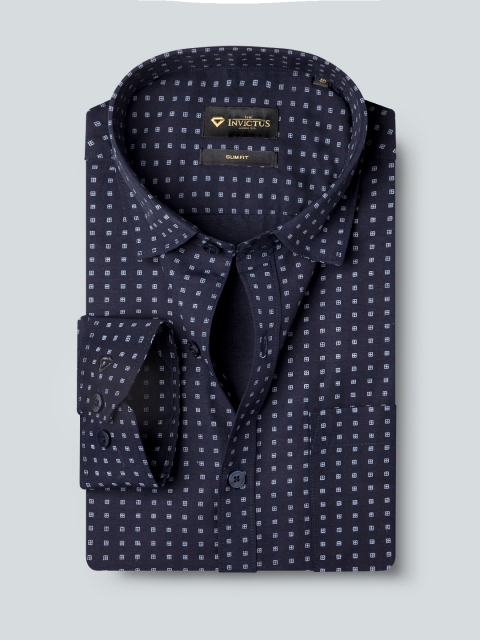 

INVICTUS Men Navy Blue Printed Semiformal Shirt