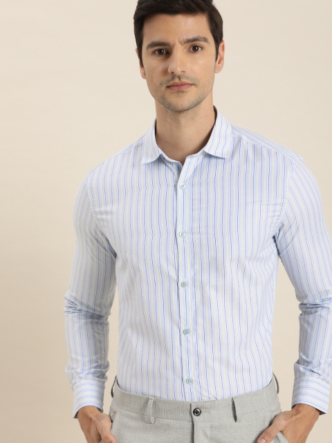 

INVICTUS Men Blue & White Slim Fit Opaque Striped Easy Care Formal Shirt
