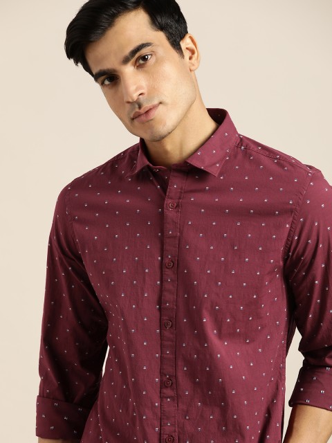 

INVICTUS Men Maroon & Blue Cotton Dobby Opaque Slim Fit Casual Shirt
