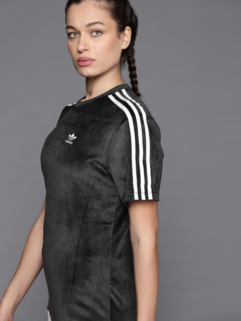 

ADIDAS Originals Women Black Shoulder Striped outdoor Sustainable T-shirt