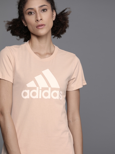 

ADIDAS Women Peach-Coloured Pure Cotton Brand Logo Print Pure Cotton Sustainable T-shirt